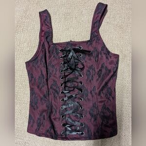 Social Collision Hot Topic Burgundy Red Black Lace Boned Corset M Grunge Vamp